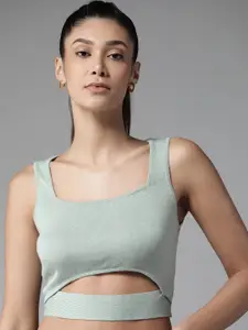 Roadster Sea Green Crop Top with Cut Out Detail