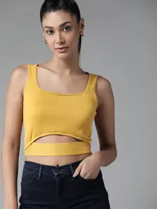 Roadster Mustard Yellow Crop Top with Cut Out Detail