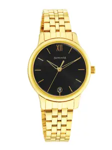 Sonata Women Gold-Plated Brass Dial & Stainless Steel Bracelet Style Straps Analogue Watch
