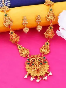 Silver Shine Gold-Plated Temple Necklace & Earrings