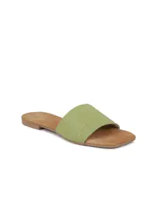 Inc 5 Women Green Textured Open Toe Flats