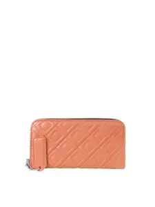 PERKED Women Coral Quilted Leather Zip Around Wallet