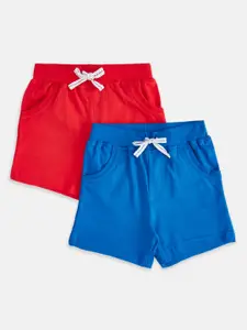 Pantaloons Baby Pantaloons Set Of 2 Baby Boys Red & Blue Regular Fit Solid Shorts