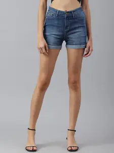 Xpose Women Blue Washed High-Rise Denim Shorts