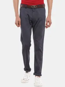 V-Mart Men Navy Blue Textured Slim Fit Cotton Trousers