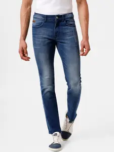 WROGN Men Blue Relaxed Fit Low Distress Heavy Fade Jeans 98% COTTON