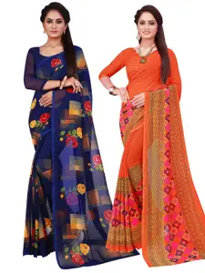 KALINI Pack of 2 Floral Pure Georgette Saree