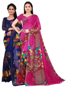 KALINI Pack of 2 Floral Pure Georgette Saree