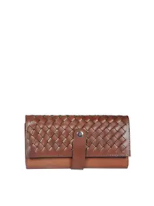 PERKED Women Brown Woven Design Leather Three Fold Wallet