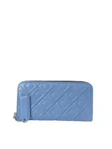 PERKED Blue Zip Detail Leather Zip Around Wallet