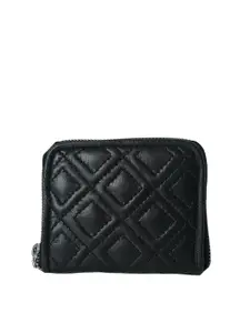 PERKED Women Black Zip Detail Leather Zip Around Wallet