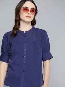 Harvard Women Navy Blue Solid Casual Shirt