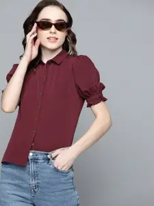 Harvard Women Maroon Spread Collar Casual Shirt