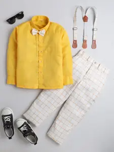 DKGF FASHION Boys Yellow & White Shirt with Trousers