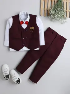 DKGF FASHION Boys Maroon Shirt with Trousers & Waistcoat