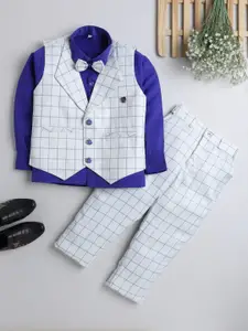 DKGF FASHION Boys Blue Checked Shirt with Trousers