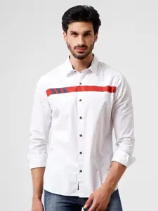 WROGN Men White Slim Fit Horizontal Stripes Casual Shirt