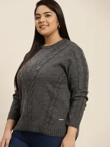 Sztori Women Plus Size Charcoal Grey Cable Knit Pullover