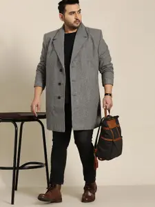 Sztori Men Plus Size Grey Notched Lapel Collar Longline Coat