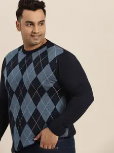 Sztori Men Plus Size Acrylic Argyle Patterned Pullover