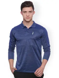 Campus Sutra Men Blue Self-Design Odour-Free Sports Polo T-shirt