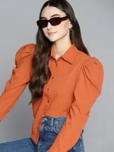 Harvard Women Rust Orange Textured Casual Shirt