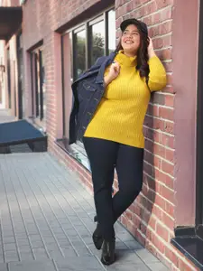 Sztori Plus Size Women Mustard Yellow Ribbed Pullover