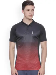 Campus Sutra Men Black & Red Printed Odour-Free Sports Polo T-shirt