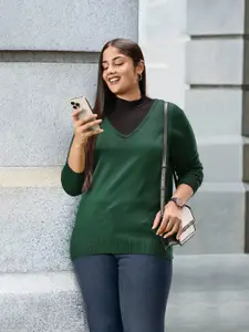 Sztori Women Plus Size Green Solid Pullover