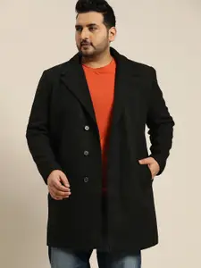Sztori Men Plus Size Black Solid Longline Overcoat