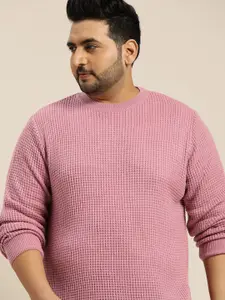 Sztori Men Plus Size Pink Pure Acrylic Self-Design Pullover