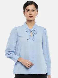 Annabelle by Pantaloons Blue Tie-Up Neck Top