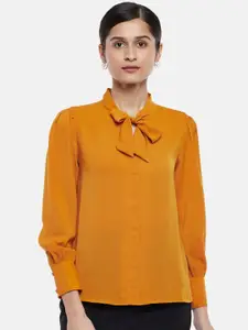 Annabelle by Pantaloons Women Mustard Yellow Tie-Up Neck Top