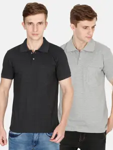 Fleximaa Men Grey & Black Pack Of 2 Polo Collar T-shirt