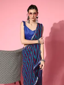 Mitera Blue & Maroon Striped Saree