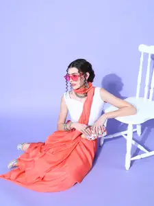 Saree mall Solid Saree with Embellished Border