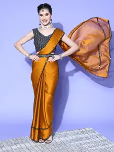 Mitera Mustard Solid Saree