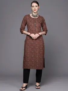 Varanga Ethnic Motifs Printed Sequinned Cotton Straight Kurta