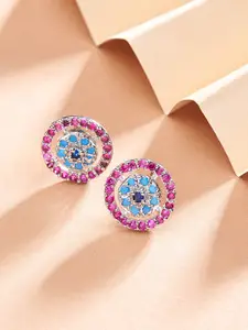 AMI Pink & Blue Cubic Zirconia Circular Studs Earrings