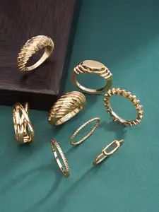 AMI Women Set of 8 Gold-Toned Contemporary Finger Rings