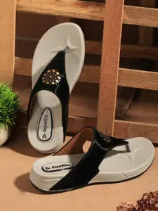 Aqualite Black & Beige PU Flatform Sandals