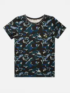 Angel & Rocket Boys Black & White Camouflage Printed T-shirt