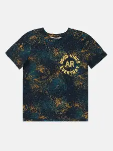 Angel & Rocket Boys Navy Blue & Yellow Printed T-shirt