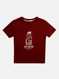 Angel & Rocket Boys Maroon Typography Printed T-shirt