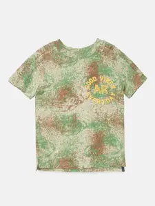 Angel & Rocket Boys Green & Brown Printed T-shirt
