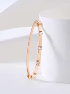 MINUTIAE Women Rose Gold & White Brass Crystals Handcrafted Rose Gold-Plated Bangle-Style Bracelet