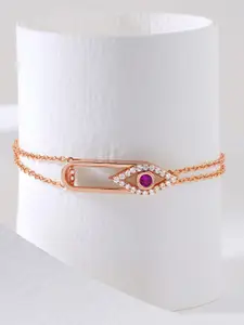 MINUTIAE Women Rose Gold Plated & White Brass Crystals Link Bracelet