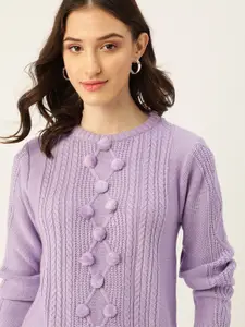 4WRD by Dressberry 4WRD by Dressberry Women Lavender Cable Knit Pom-Pom Detail Pullover
