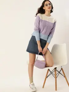 4WRD by Dressberry 4WRD by Dressberry Women Lavender & White Acrylic Cable Knit Pullover