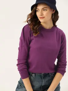 DressBerry Women Purple Solid Knitted Sweater